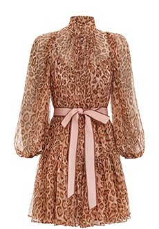 Леопардовое мини-платье с поясом ZIMMERMANN