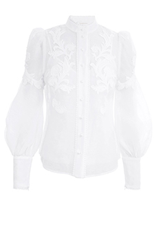 Блуза из шёлкового льна с кружевной аппликацией ZIMMERMANN