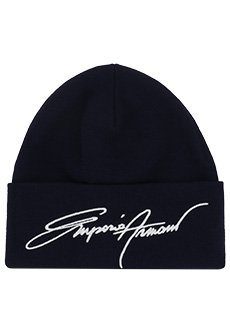 Темно-синяя шапка с широким отворотом EMPORIO ARMANI
