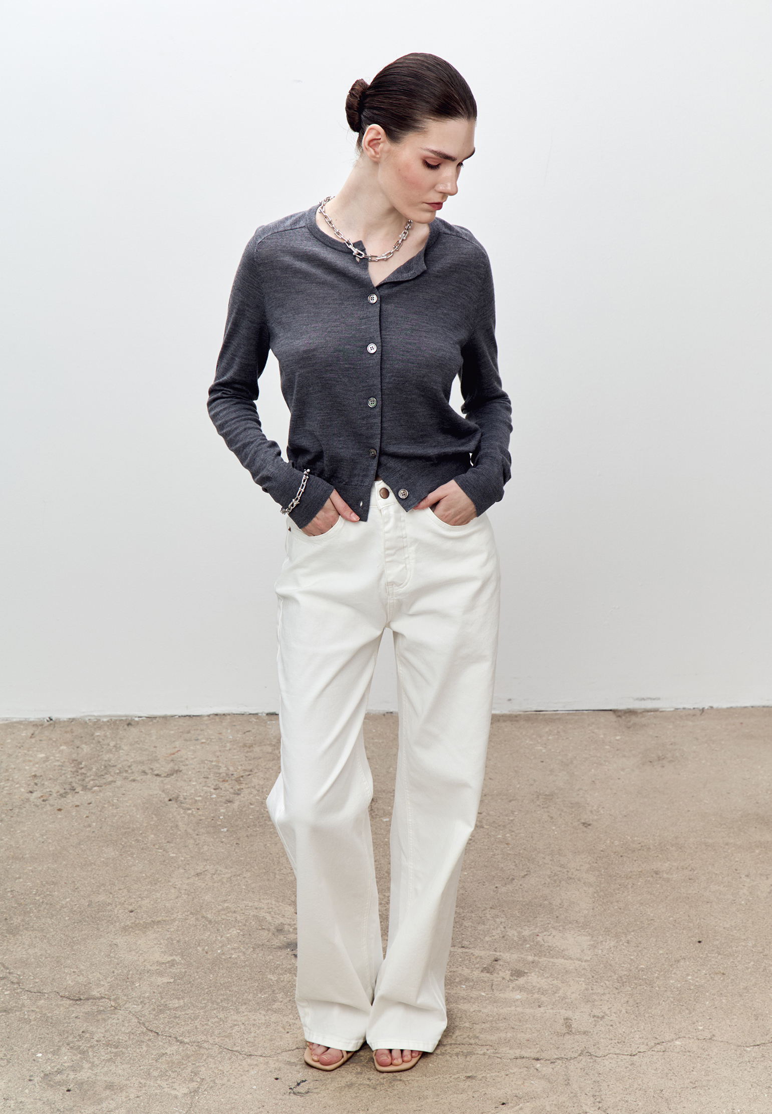 

Кардиган из тонкой шерсти мериноса AZUR, Серый, Серый