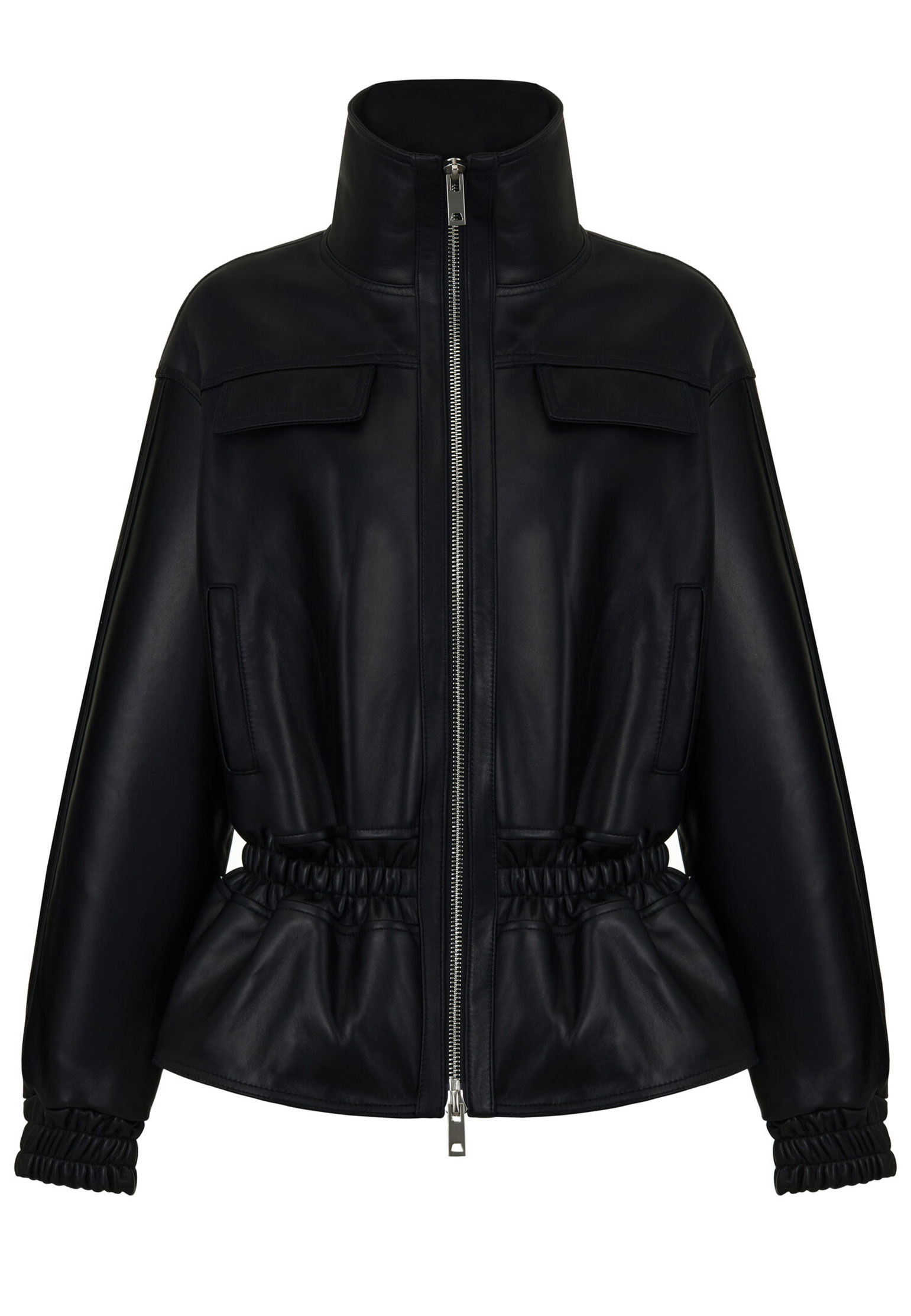 

Кожаная куртка с баской THE REAL BASE, Черный, Черный