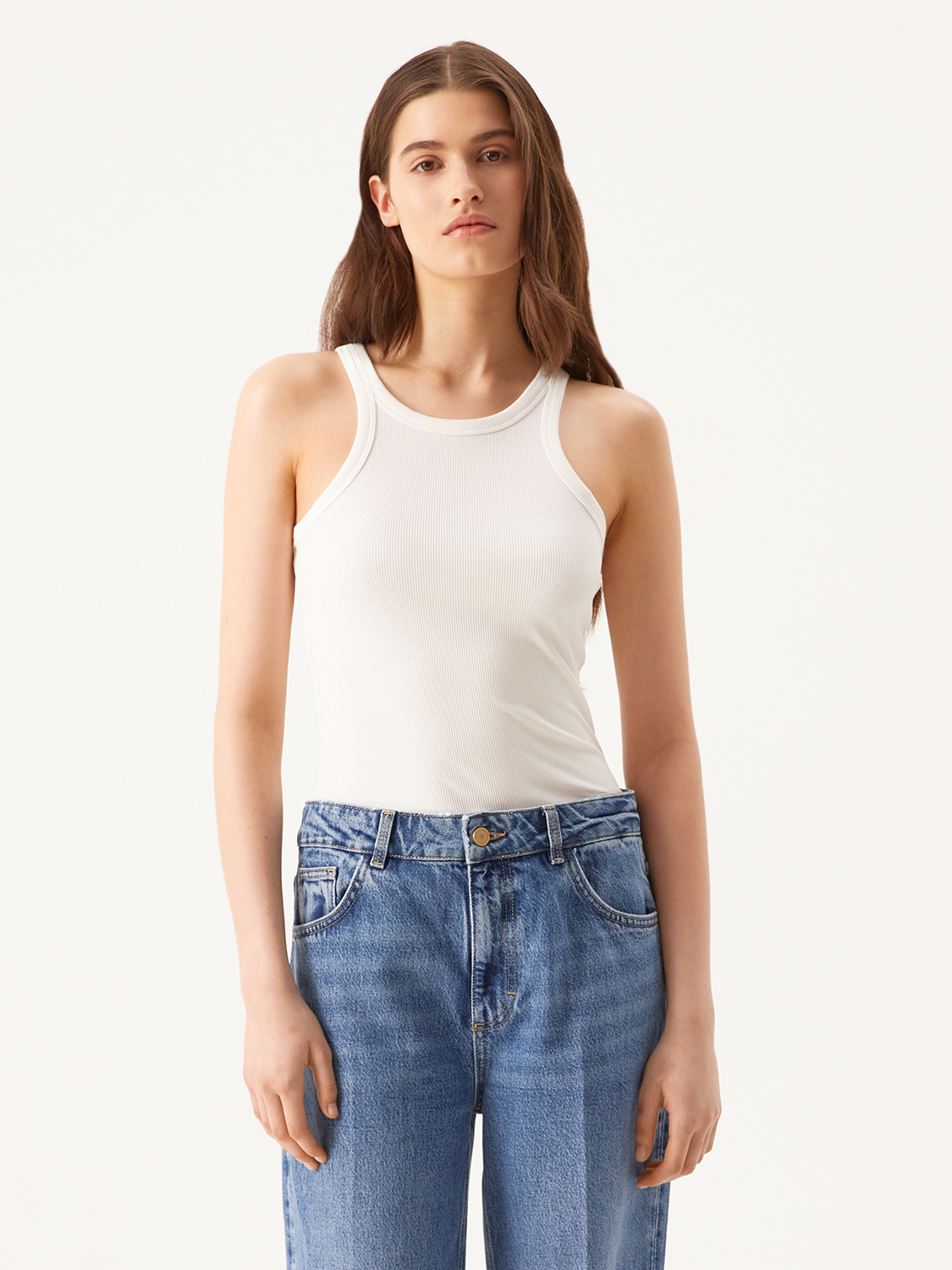 

Трикотажный топ в рубчик LUSIO, Белый, Белый