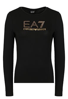 Черный лонгслив с логотипом EA7