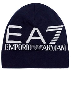 Синяя шапка с контрастным логотипом EA7