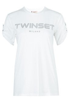 Хлопковая футболка с металлизированным лого TWINSET Milano