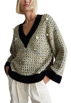 Пуловер из смесовой шерсти с крупными бусинами LIU JO