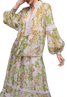 Блуза из шелка и льна с цветочным узором LUISA SPAGNOLI