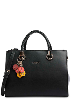 Черная сумка с плечевым ремешком и декоративным брелоком LIU JO
