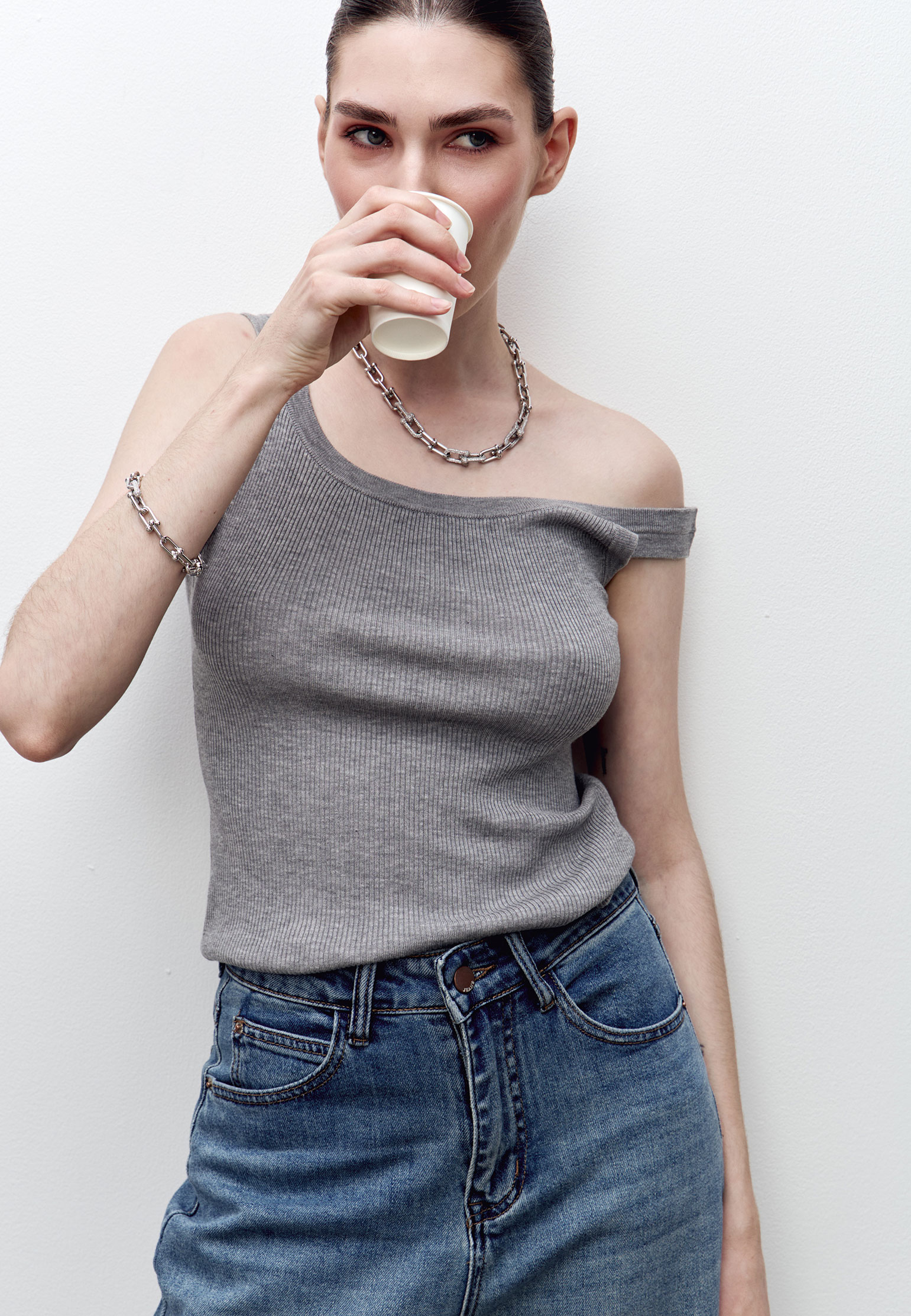 

Майка из фактуроного трикотажа AZUR, Серый, Серый