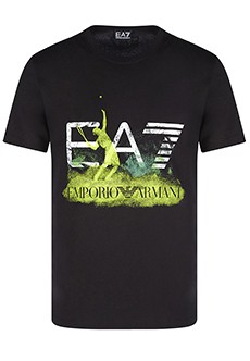 Черная футболка с ярким логотипом EA7