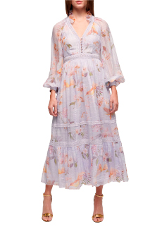 Платье из шелка и льна с цветочным узором LUISA SPAGNOLI