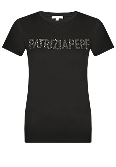 Хлопковая футболка с логотипом из страз PATRIZIA PEPE