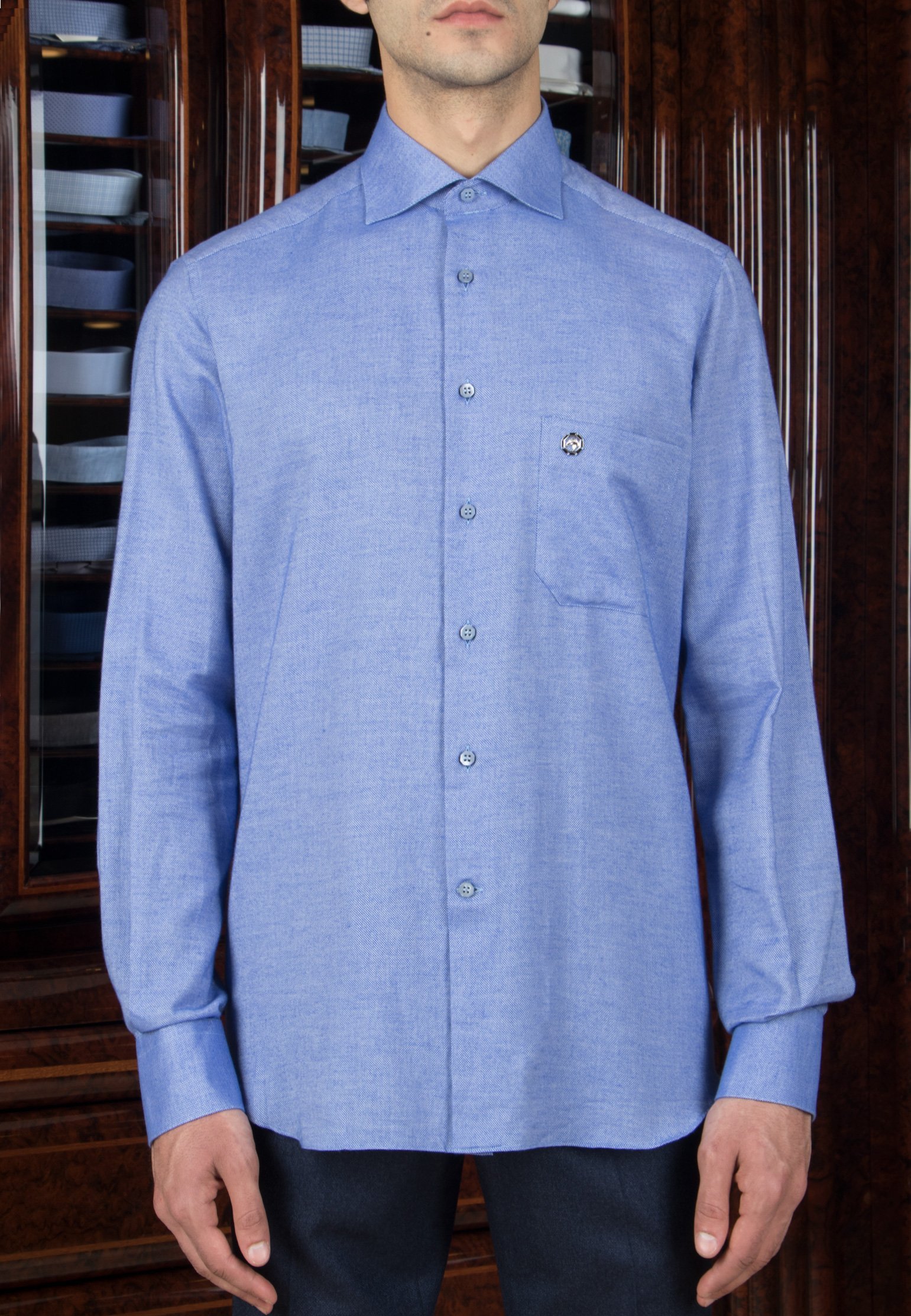 Хлопковая рубашка STEFANO RICCI Голубой, размер 40 115346 - фото 1