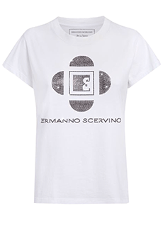 Белая футболка с логотипом из страз ERMANNO SCERVINO