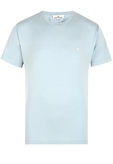 Голубая футболка с вышивкой STONE ISLAND