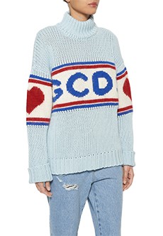 Голубой свитер с ярким логотипом GCDS