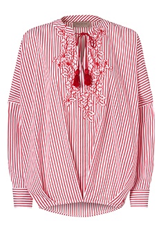Хлопковая блуза в полоску с кружевной вставкой ERMANNO FIRENZE