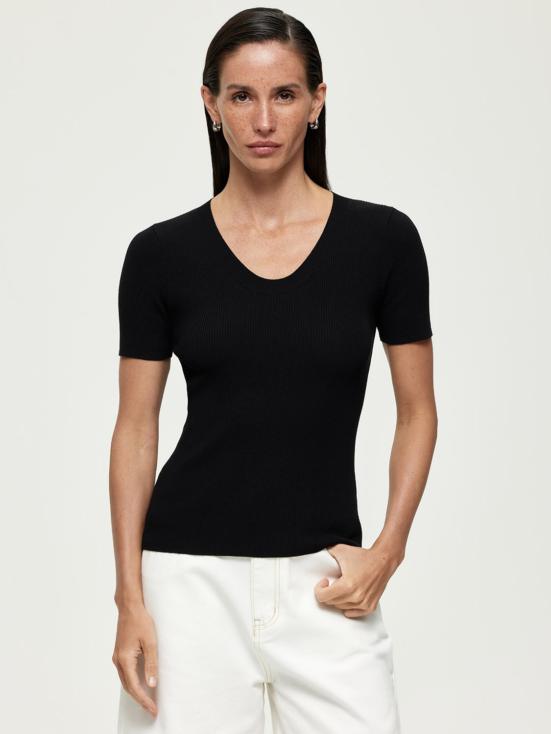 

Трикотажная облегающая блуза в рубчик LUSIO, Черный, Черный