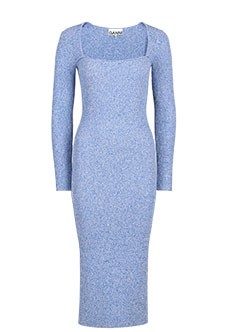 Голубое облегающее платье с глубоким декольте GANNI