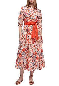 Платье-рубашка с цветочным узором и однотонным поясом LUISA SPAGNOLI
