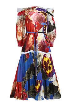Платье из льна и хлопка с цветочными мотивами ROBERTO CAVALLI