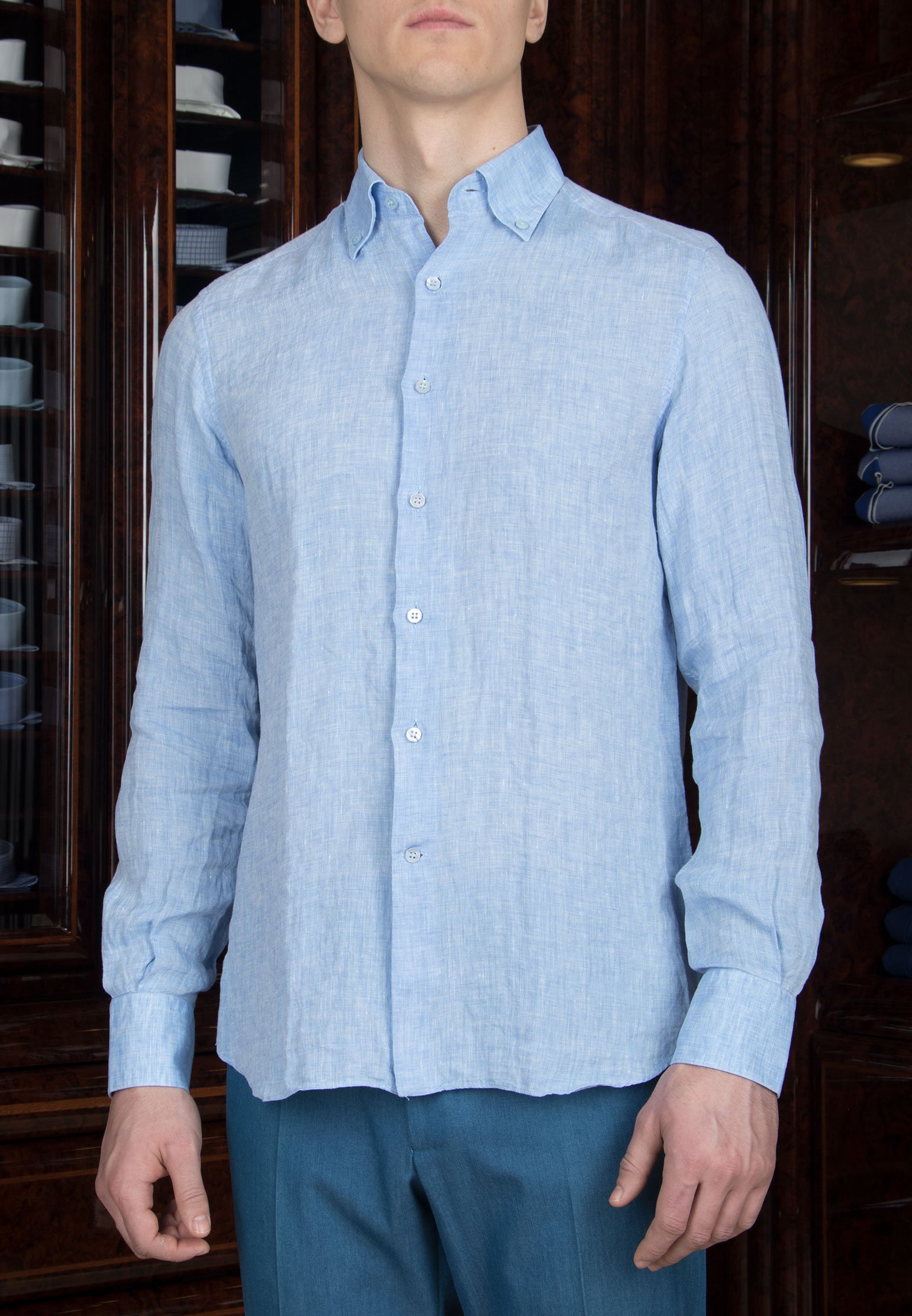 Льняная рубашка STEFANO RICCI Голубой, размер 44 108303 - фото 1