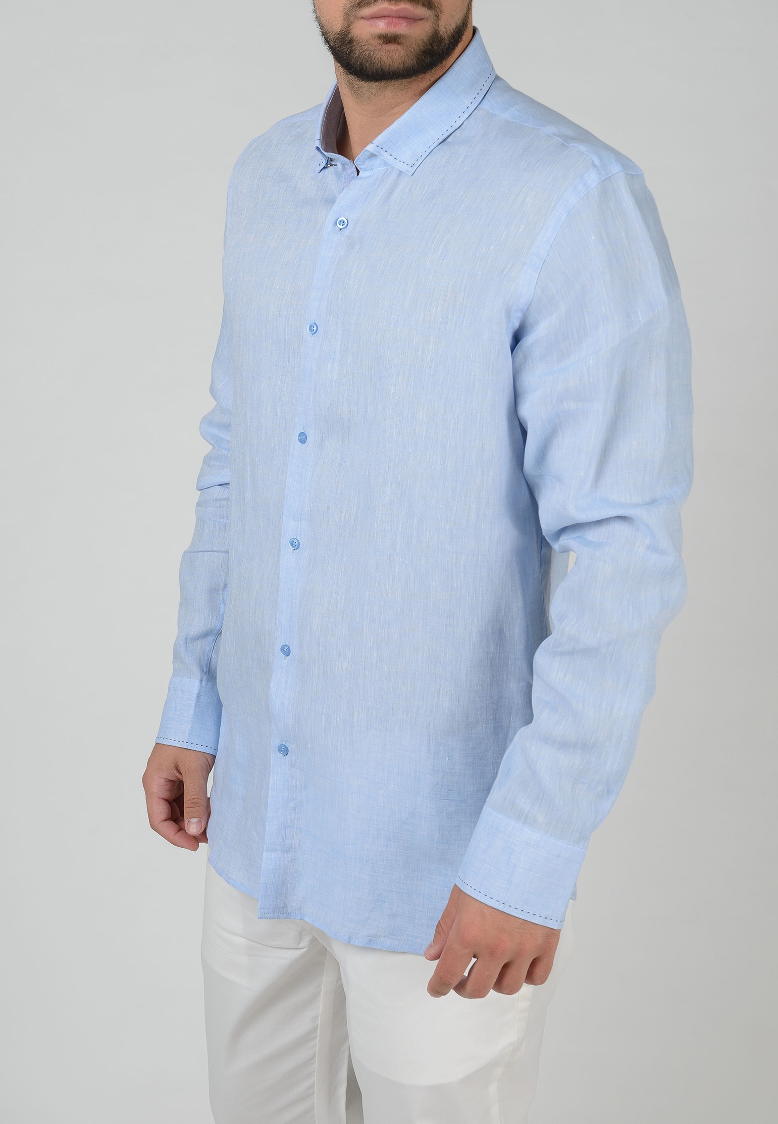 Льняная рубашка STEFANO BELLINI голубого цвета