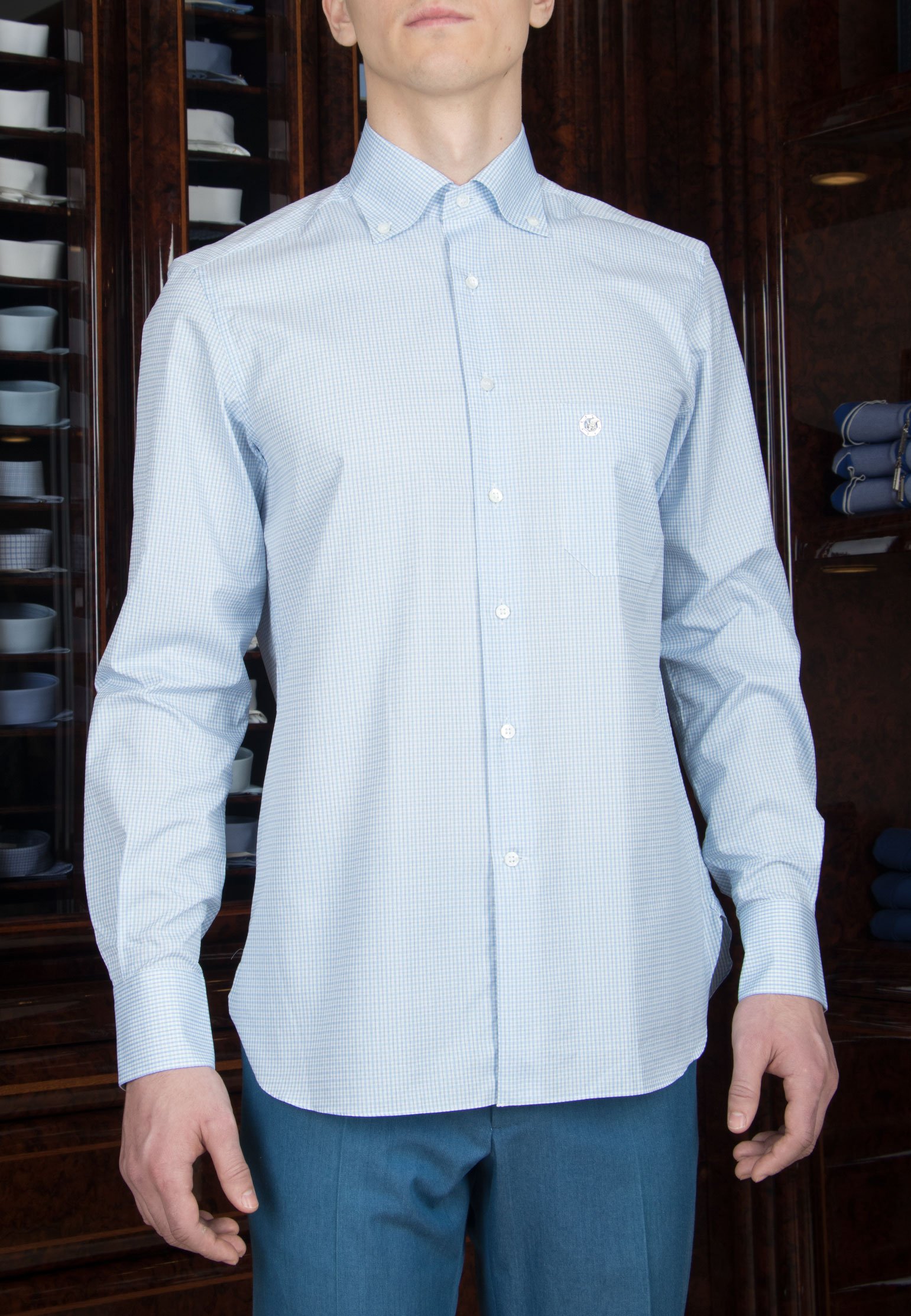 Хлопковая рубашка STEFANO RICCI Голубой, размер 43 108306 - фото 1
