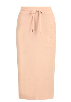 Прямая юбка персикового оттенка с логотипом No21