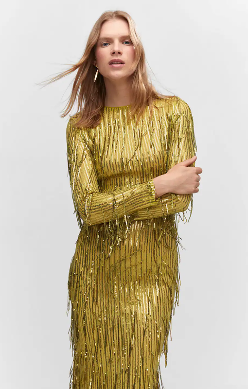 Золотое платье с бахромой mango