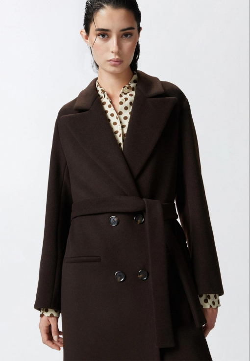 Коричневое пальто с поясом PINKO