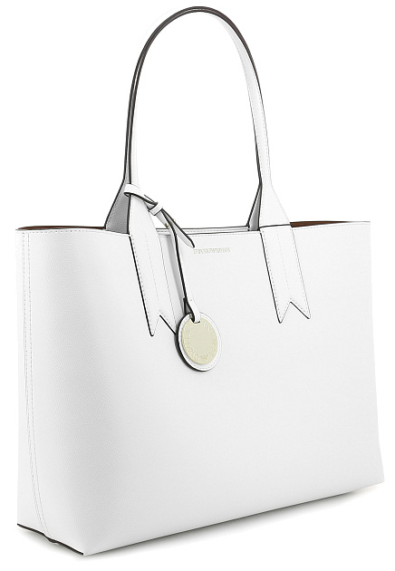 Белая сумка-шоппер из сафьяновой экокожи EMPORIO ARMANI