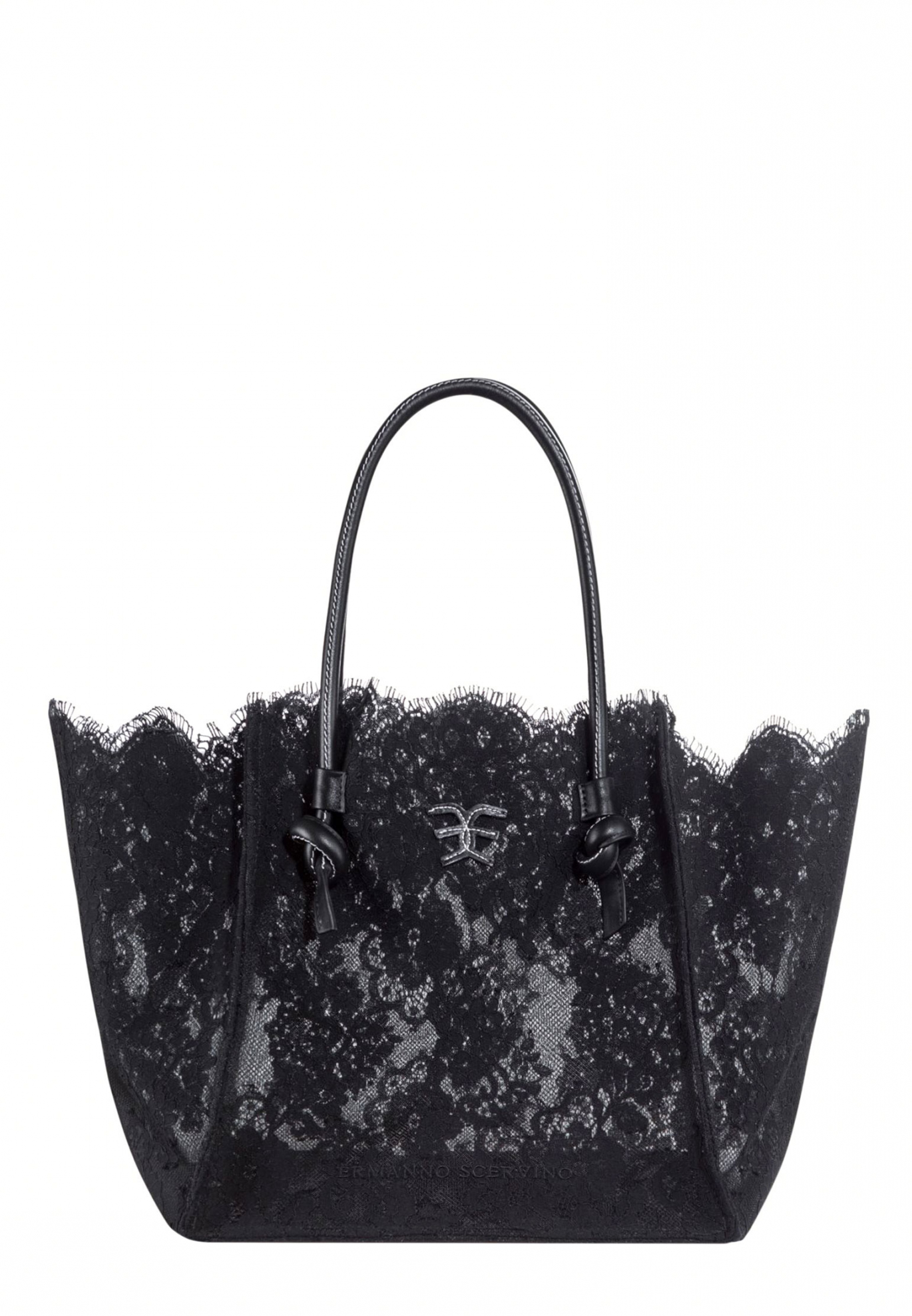 Черная сумка-шоппер с кружевом ERMANNO SCERVINO