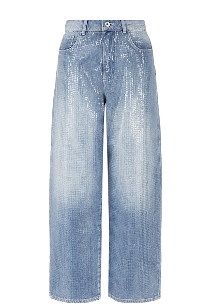 Укороченные джинсы J31 из денима с пайетками, украшенными принтом EMPORIO ARMANI