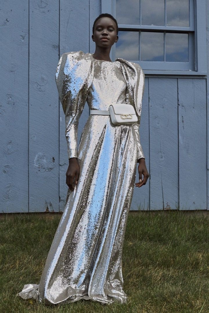 Серебряное платье макси