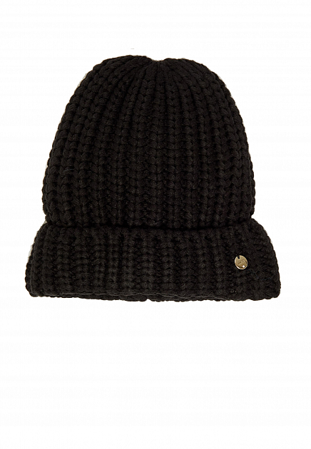 Черная шапка с отворотом и золотистым декором LIU JO