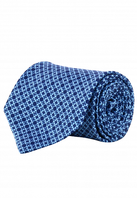 Лазурный галстук с темно-синим принтом  STEFANO RICCI