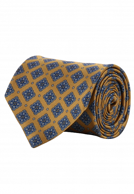 Янтарный галстук с голубым принтом  STEFANO RICCI