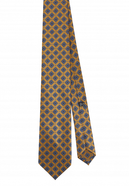 Янтарный галстук с голубым принтом  STEFANO RICCI - ИТАЛИЯ