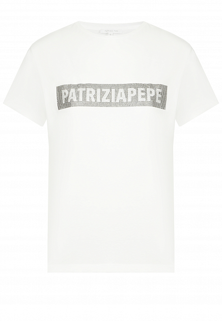 Хлопковая футболка с логотипом из страз PATRIZIA PEPE
