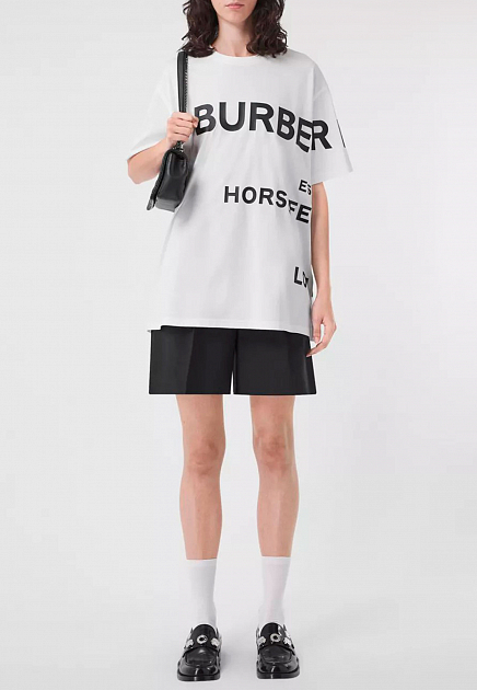 Хлопковая футболка оверсайз с принтом Horseferry BURBERRY - ВЕЛИКОБРИТАНИЯ