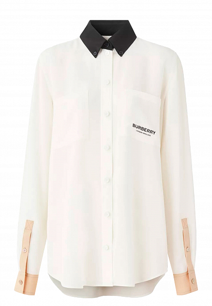 Шёлковая рубашка с контрастным воротником и манжетами BURBERRY