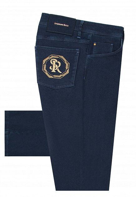 Прямые джинсы из эластичного хлопка с вышивкой STEFANO RICCI