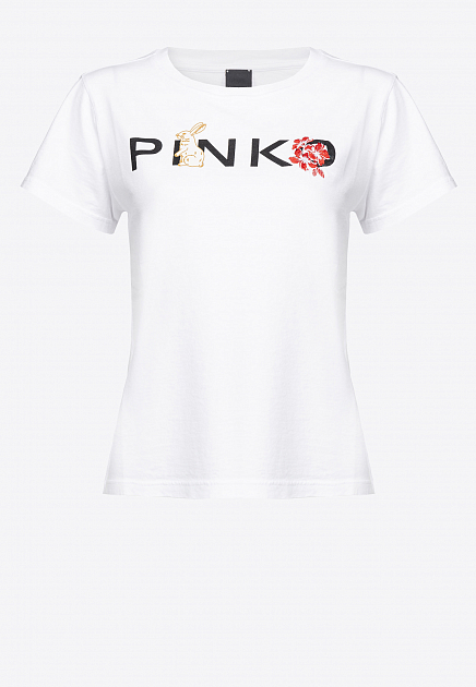 Хлопковая футболка с принтом PINKO