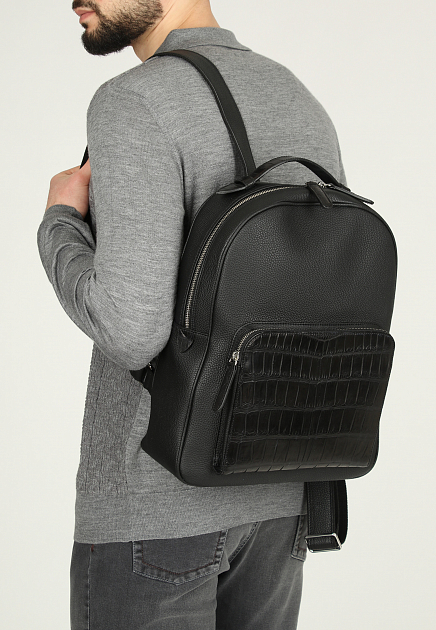 Черный рюкзак с накладным карманом SILVANO BIAGINI