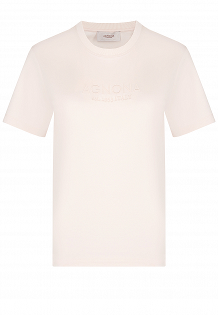 Хлопковая футболка с вышитым в тон логотипом AGNONA