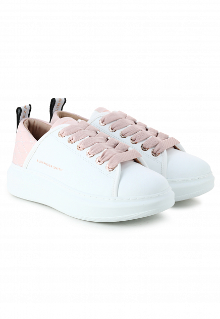 Белые кроссовки с розовым задником  ALEXANDER SMITH