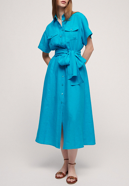Льняное платье-рубашка с широким поясом LUISA SPAGNOLI