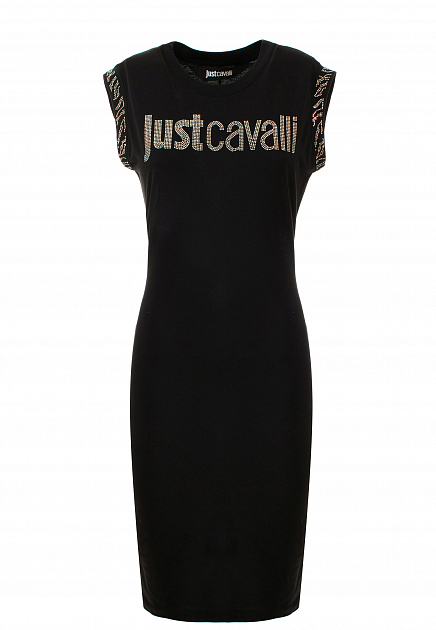 Приталенное платье с логотипом из страз JUST CAVALLI