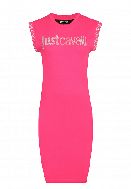Приталенное платье с логотипом из страз JUST CAVALLI